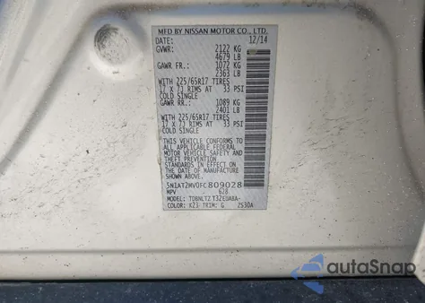 2015 Nissan Rogue Sv z USA, uszkodzony, nr VIN 5N1AT2MV0FC809028